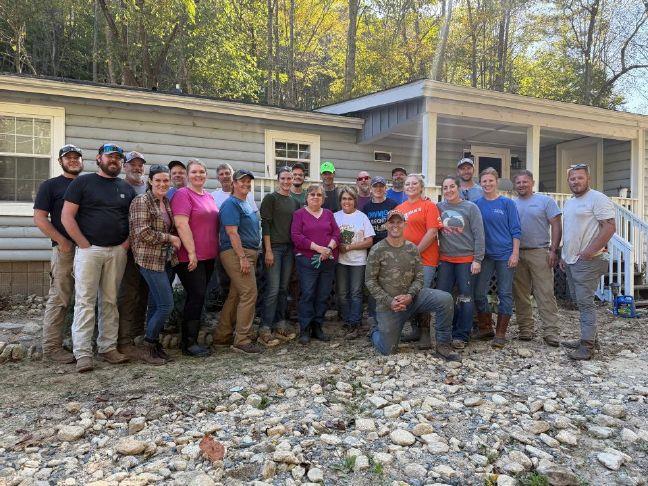 the group of volunteers also worked on landscaping helped move a deck and rescued a boat they also helped a widow clean up her property and helped clean out under her house and rebuilt her driveway